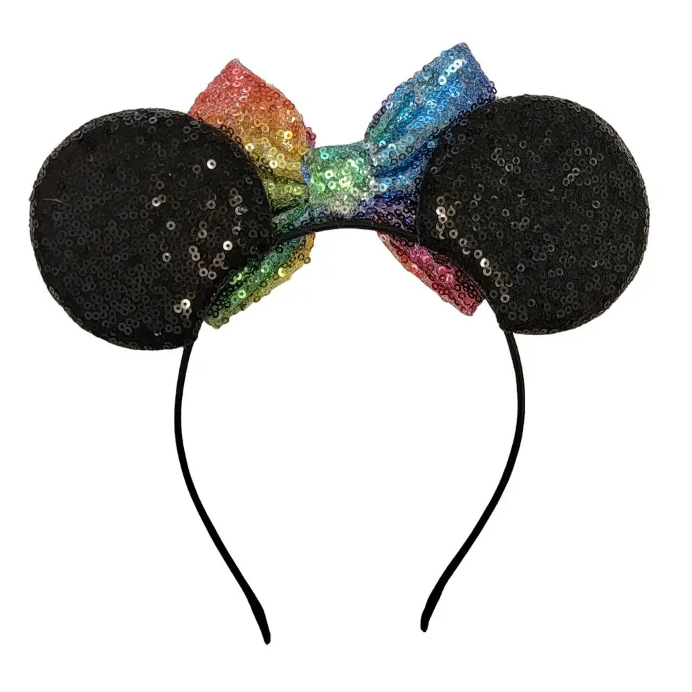 Sequin‎ Mouse Ears Headband Ombre Rainbow Bow Girls OS Party Favors Accessories